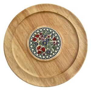 Dansk Teak and Ceramic Charcuterie Cheese Gourmet Party Tray15.5”